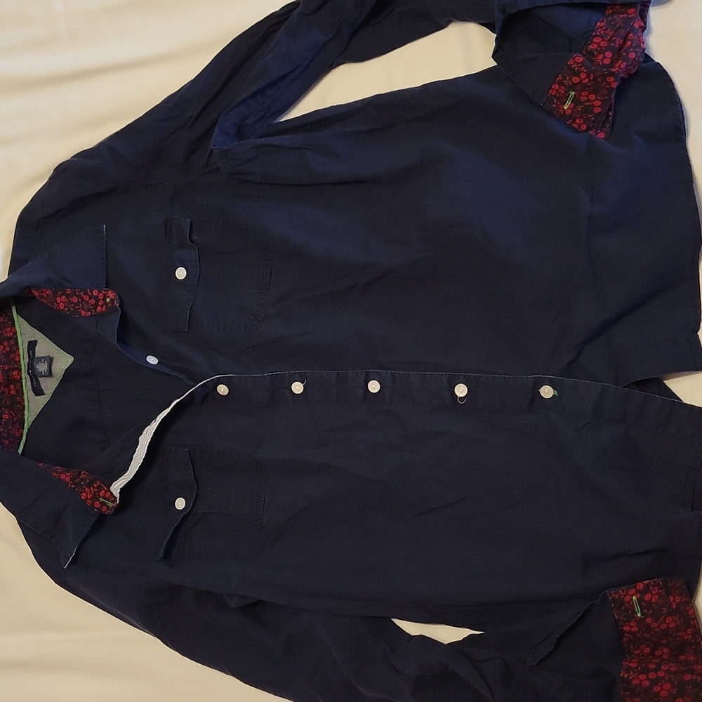 Tommy Hilfiger Navy Blue Button Down Long Sleeve Shirt Size Large